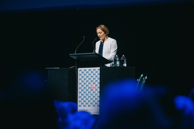 Sadie Morgan speaking at the 2019 New Zealand Institute of Architects in:situ conference, held at Spark Arena in Auckland.