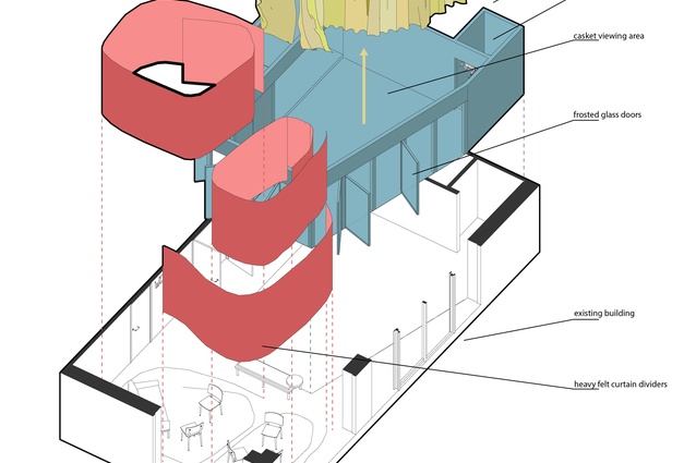 *Click to view in entirety* An exploded 3D drawing showing each components of the interior architecture.