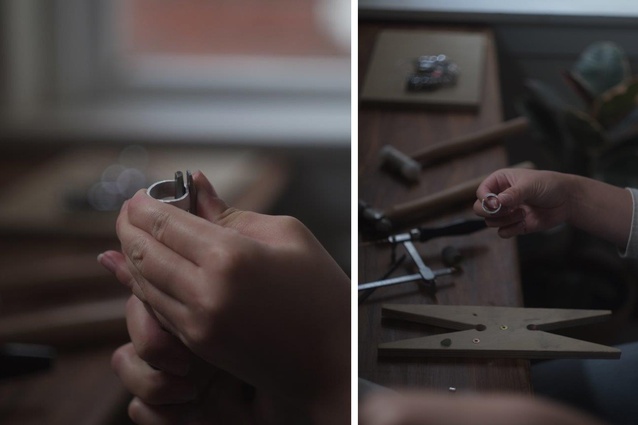 Jewellery making has become a creative outlet and passion for Chiara. Pictured here, silver-working in her at-home jewellery studio.