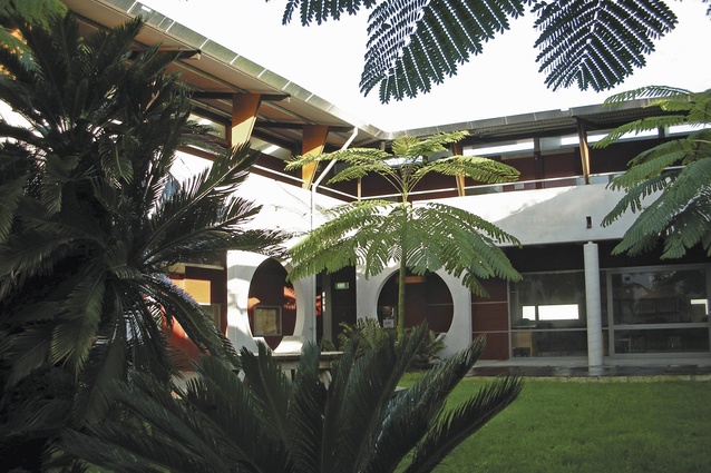 Unitec's Landscape and Plant Sciences building and enclosed courtyard.
