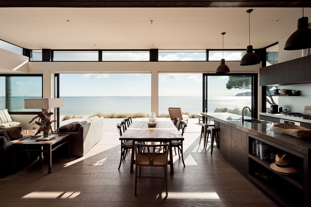 Designed by Pip Cheshire, this holiday home perches on the foreshore, creating an enviable vista for those inside.