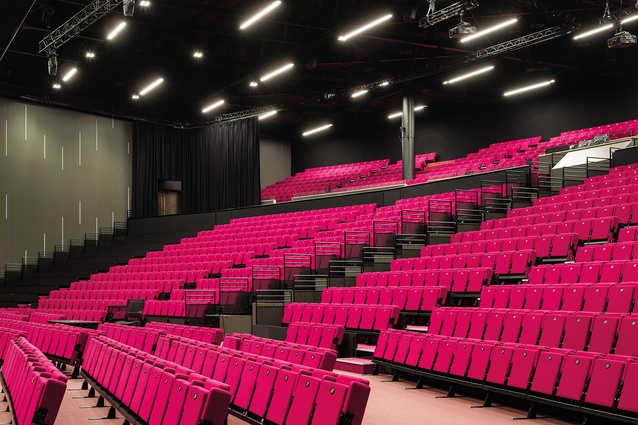 The 2850-seat plenary hall, which may be divided into two 1235-seat auditoria; the seating retracts to provide a large event space.