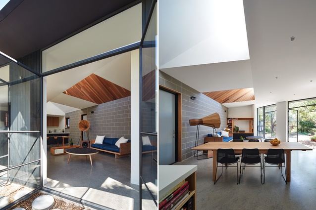 Roof pop-ups over the living area bring northern light deep inside the space, but also delineate zones within the open plan.