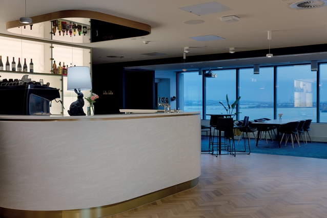 The intimate bar on the top floor sits outside the board room.