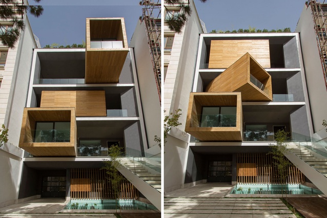 The Tehran townhouse features swivelling box rooms on three levels. 