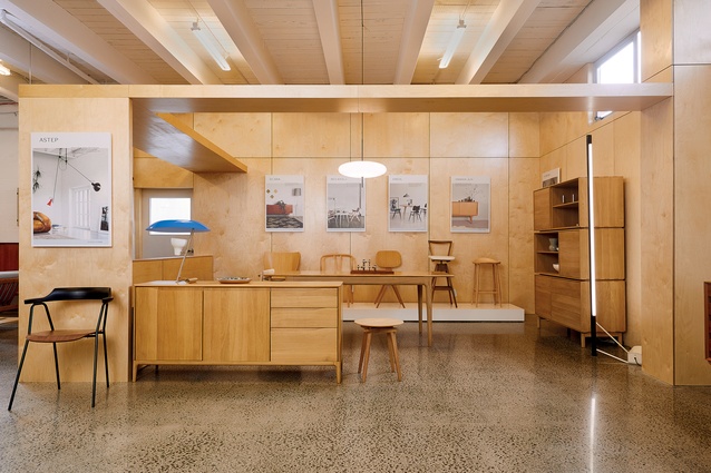 Lightly stained European birch ply was used as a sole material in this Auckland interior. 