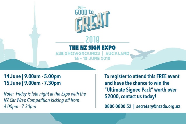 NZ Sign Expo runs from 14 to 15 June at the ASB Showgrounds in Auckland.