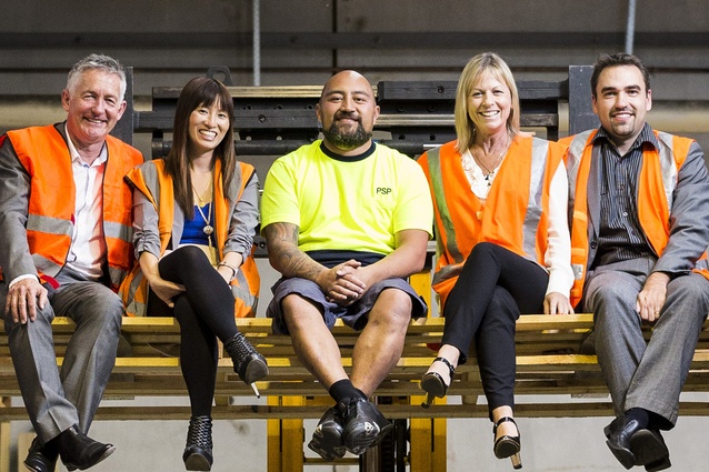 The PSP team:(from left) Ross Sheppard (South Island Décor Solutions Sales Manager), Jess Sit (Marketing Manager), Duane Naiki (Warehouse Staff)
Alisa Bennett (National Specification Manager), Darren Webster (Auckland Sales Manager).