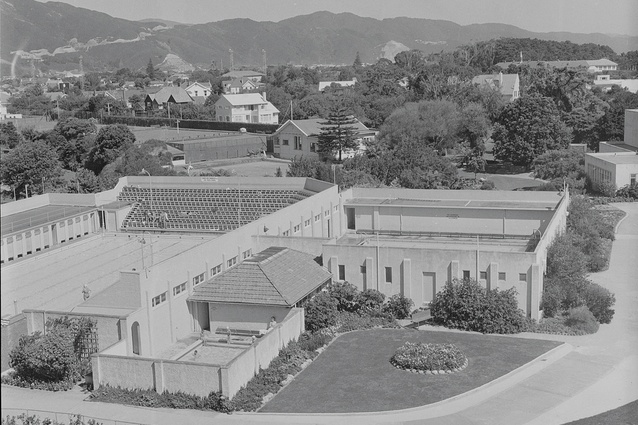 Hutt Civic Centre showing swimming pool, Queens Drive, Lower Hutt.