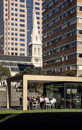 Reverse angle, looking back across a new coffee kiosk towards St Patrick’s Cathedral.