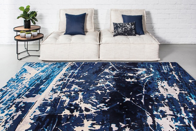 Carpet and rugs: Designer Rugs stocks a large range of beautiful, patterned rugs and includes collaborations with designers and artists. Pictured here is the indigo-coloured Scratches rug by St James Whitting.
