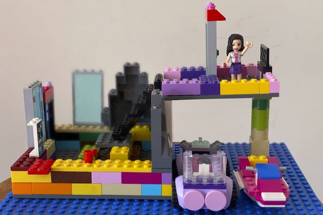 Finalist: Olive (age 6) – "I made a home for the Princess from Gullivers travels. It has balcony so the Princess can talk to her secret lover. It has stairs between the top and bottom storey.  It uses different textures for the walls to make it interesting. She has a jet ski and convertible car to zoom around in." Made from Lego.