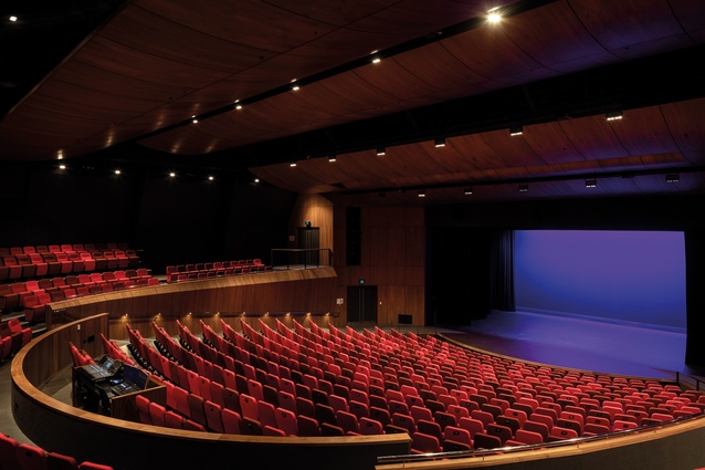 The 920-seat, horseshoe-shaped auditorium was also originally conceived as a more multilevel space.