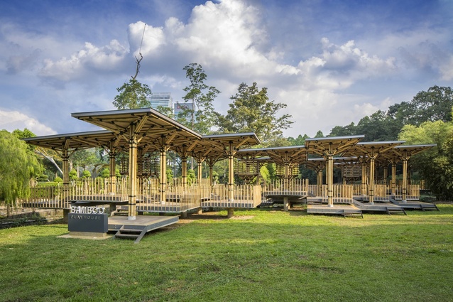 Bamboo Playhouse, Kuala Lumpur by Eleena Jamil Architect. A public pavilion inspired by local structures called 'wakaf': freestanding shelters, open to anyone to rest in.