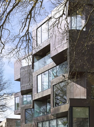 Accordia Brass Building in Cambridge, UK, is a 12-unit apartment building, part of a 400-unit masterplanning scheme that won the RIBA Stirling Prize in 2008.
