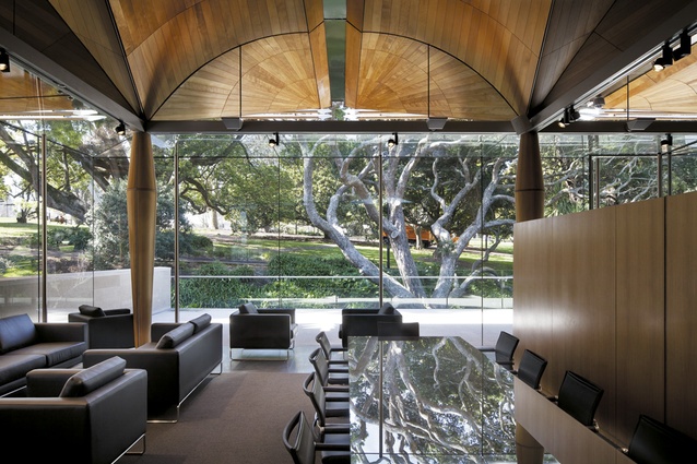 The members lounge occupies the elevated north-east corner of the gallery, looking out to Albert Park.