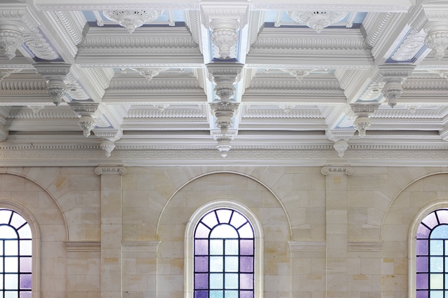 This south wall of the nave was most seriously affected by damp; the Ōamaru stone is now revealed and repaired.