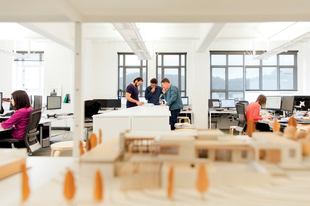 Staff at work at Tennent Brown Architects’ studio in the Hope Gibbons Building, Te Aro, Wellington.