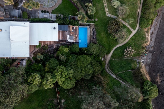 A bird's eye view of the house.