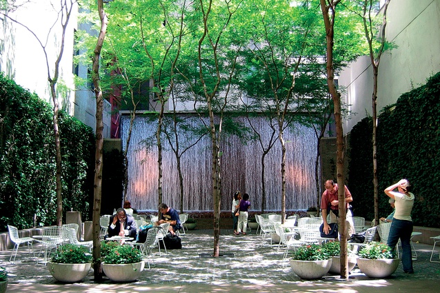 New York City’s Paley Park, designed by Zion and Breen in 1967, is an iconic example of an exterior “room”. 