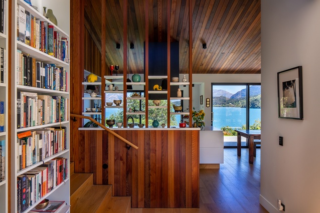 The public areas of the house are lined in oiled cedar, complete with swirling grains and gradations of colour.