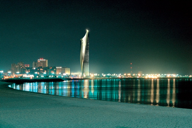Dusk rendering of Al Hamra Firdous Tower, Kuwait. 