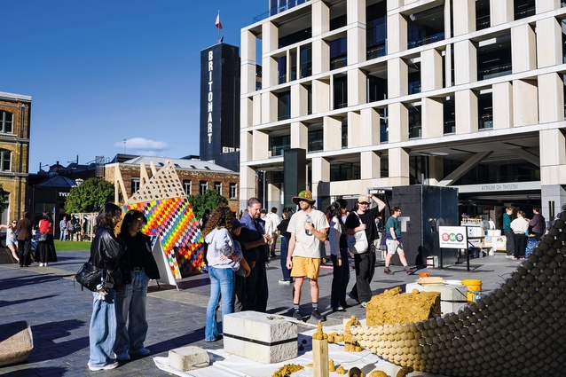 Unitec’s Mawhitiwhiti: Jumping from Feathers to Leaves is a 3D-printed leaf cloak on a tree-house roof, casting light and wonder.