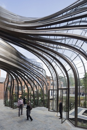 Bombay Sapphire distillery in England by Heatherwick Studio. The studio created a masterplan for the entire distilling plant which took over a former paper-mill and contained more than 40 derelict buildings.