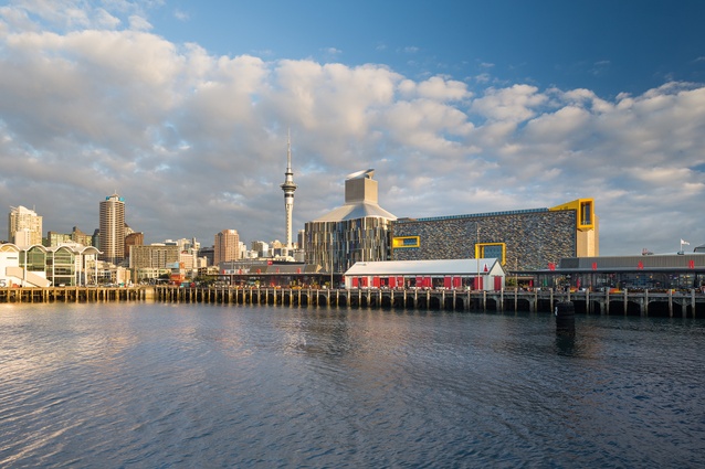View of the ASB North Wharf building and Auckland City from the harbour.