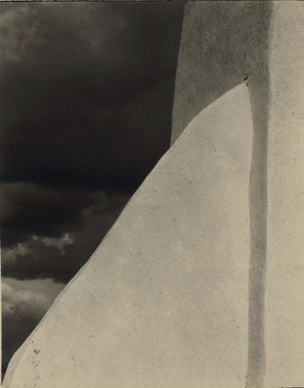 <em>Church, Ranchos de Taos, New Mexico</em>, 1931. Platinum print by Paul Strand.
