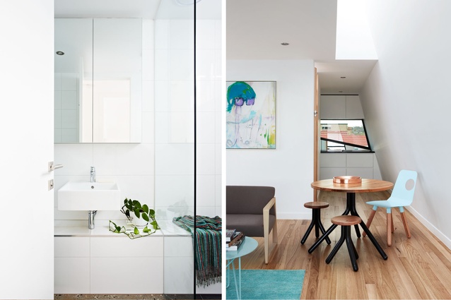 The ground-floor bathroom is light and monochromatic which works with the rest of the interior. 