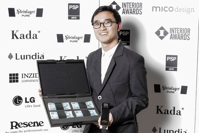 Loo with his $1,000 cash prize and trophy at the Interior Awards evening.