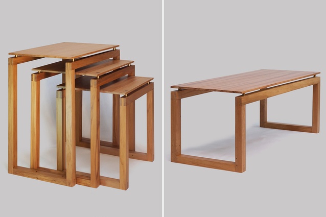 The collection of Wanaka tables from Mobilier Ethique includes nesting tables and a coffee table, among others.