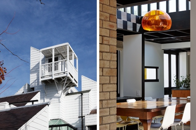 Left: Cocker Townhouse tower (1973–1977).
Right: Jopling House dining room (1965).
