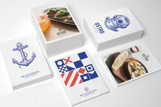 Seafarers / Ostro, Auckland has been shortlisted in the Best Identity Design category. 