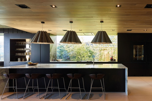The kitchen is flooded with natural light.