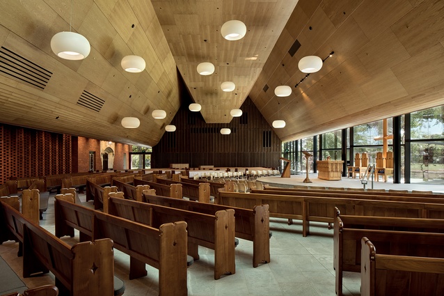 The overall organisation of pews and seats is arranged as a collection of seating groups, placing an intermediate scale between the individual and the group. 