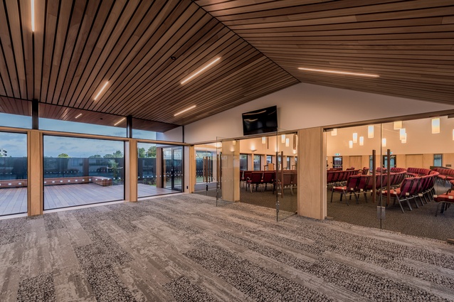 The foyer leads the congregation into the worship space on one side and, on the other, to the kitchen, a multi-use hall, function rooms, storage and utility rooms and office spaces.
