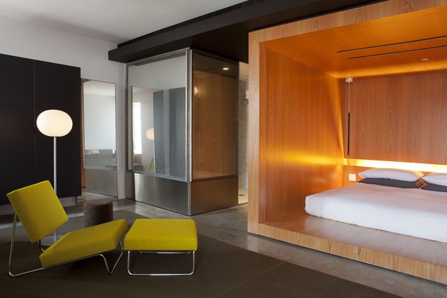Hôtel Americanos interior, designed by Arnaud Montigny, is pared back, of ryokan style and with 'futuristic' touches.  