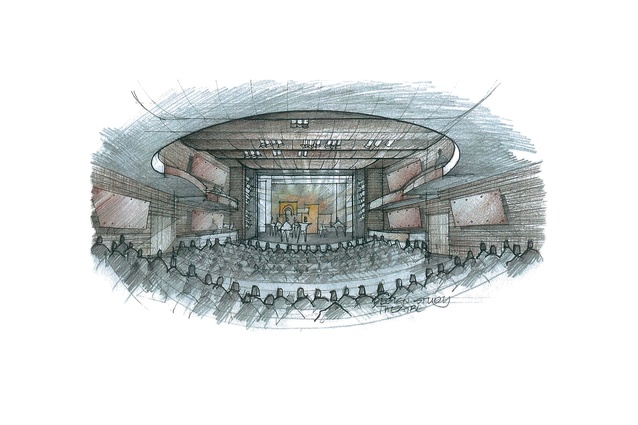 Design study of the theatre by Gordon Moller.