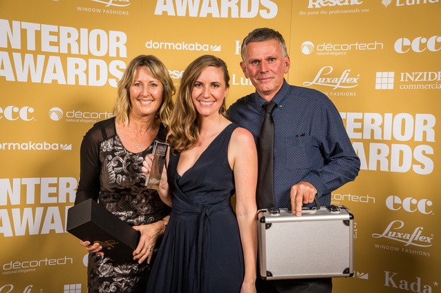 Lauren Hickling with her parents after winning the Emerging Design Professional award at the 2018 Interior Awards.
