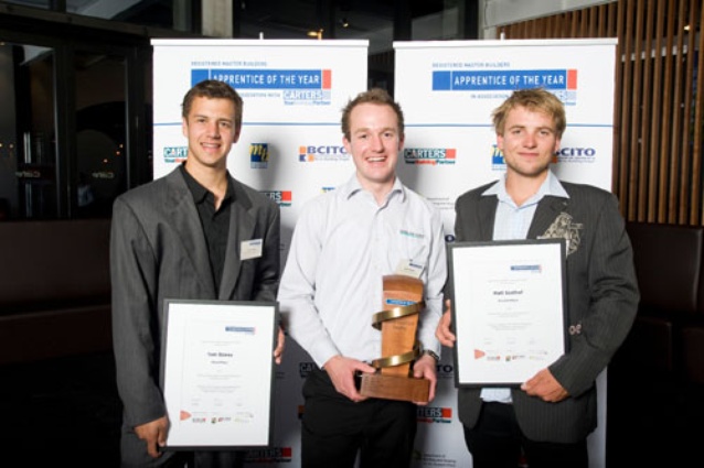 Apprentice of the year Ryan Keogh (centre) with second place winner Matt Saathof (right) and Tom Storey, who took out third place.