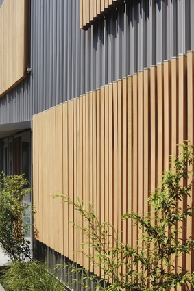 The cedar fins give the property some privacy and the exterior some texture.