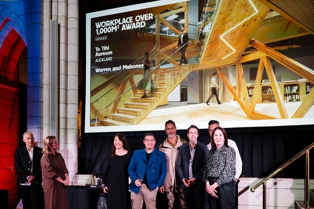 The team from Warren and Mahoney, winners of the Workplace over 1000m2 award for Te Tihi Aurecon.