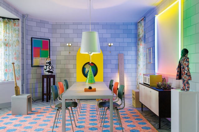 Studio Job’s Bucket pendant light and Globe cabinet are paired with 1970s’ tableware by Pierre Cardin for Franco Pozzi.