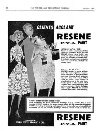 A 1960 Resene advert from NZ Painter and Decorator's Journal.