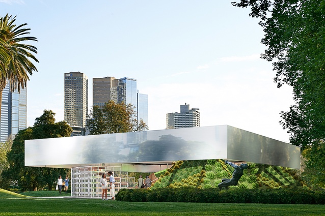 The 2017 MPavilion by Rem Koolhaas and David Gianotten of OMA will feature a landscaped berm planted with 12 different Australian indigenous species.