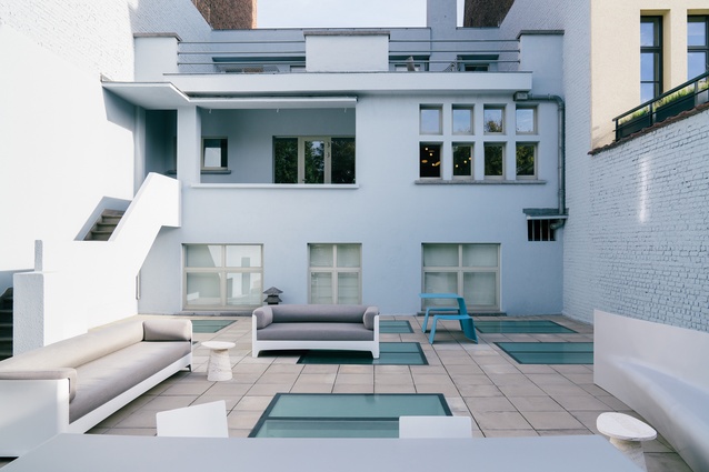 The terrace of designer Xavier Lust's home in Brussels.