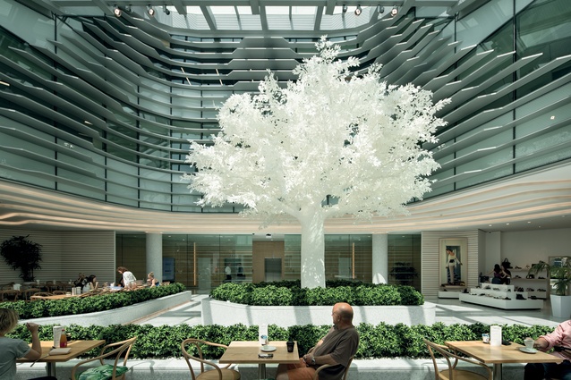 Hospitality offerings share the atrium space with fashion and retail stores.