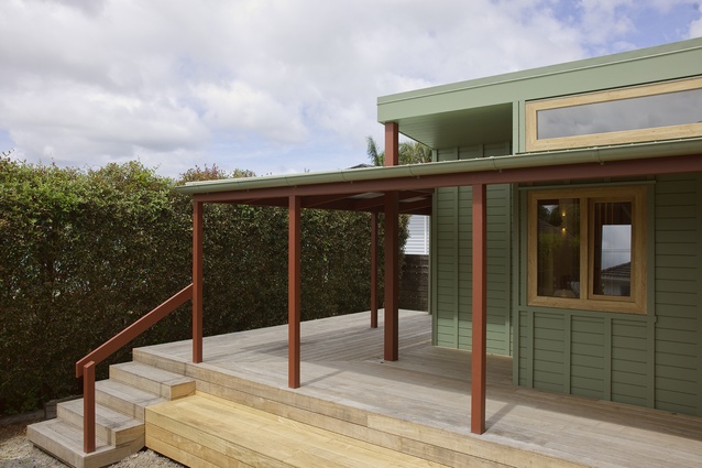 A covered verandah provides a safe and sheltered outdoor living space and access to maturing planting.